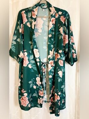 DB Studio Green Floral Kimono Cardigan | Lightweight Open Front S/M